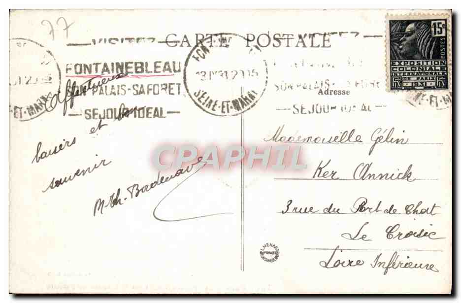 Palais de Fontainebleau — L'entrée du Parterre — Collection Artistique L. M. n°198 — Verso