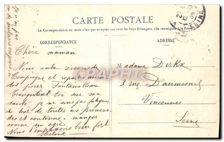 Palais de Fontainebleau — Façade sur la Cour des Adieux — éditeur non identifié, n° 29 — Verso