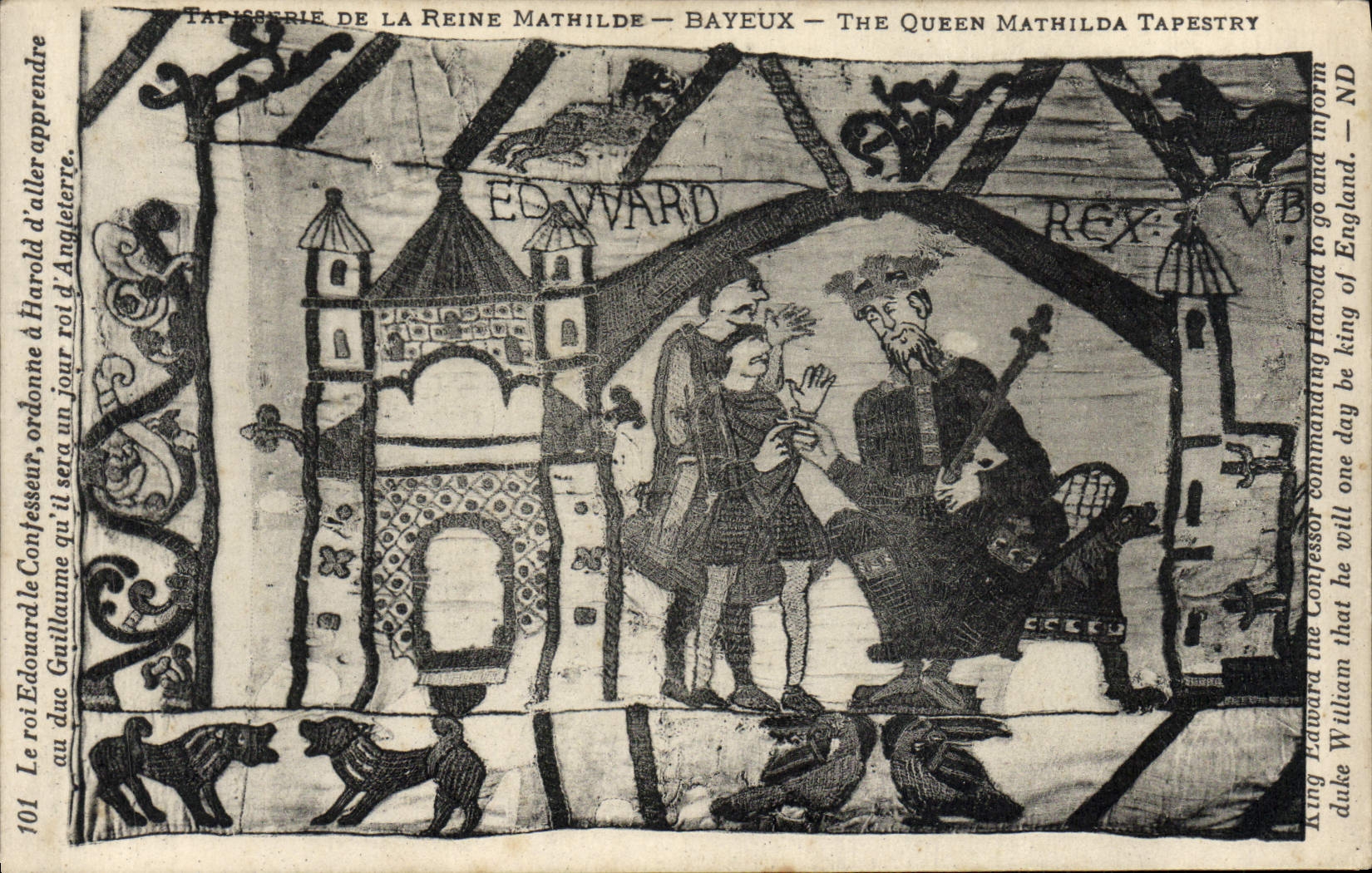 Tapisserie de la Reine Mathilde — Bayeux — The Queen Mathilda Tapestry — scène d'Edward le Confesseur ordonnant à Harold de devenir roi d'Angleterre