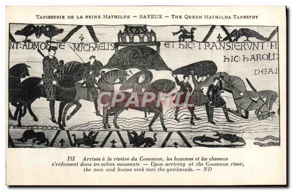 CPA Tapisserie de la Reine Mathilde Bayeux Arrives a la riviere de Couesnon 