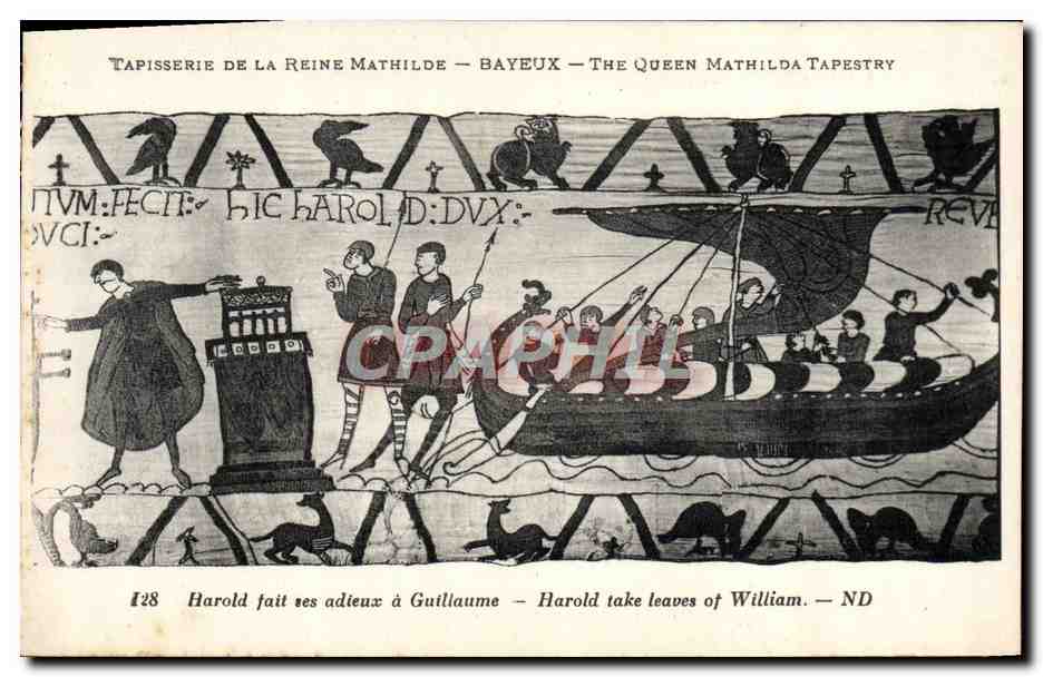 Harold verabschiedet sich von William — Tapisserie der Königin Matilda — Bayeux