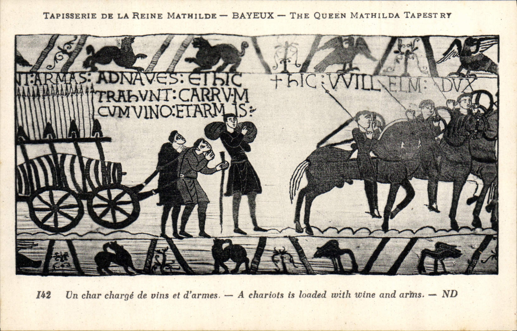 Tapisserie de la Reine Mathilde — Bayeux — The Queen Mathilda Tapestry — scène d'un chariot chargé de vins et d'armes — n°142
