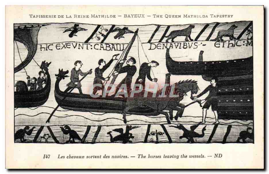 Les chevaux sortent des navires — Tapisserie de la Reine Mathilde — Bayeux