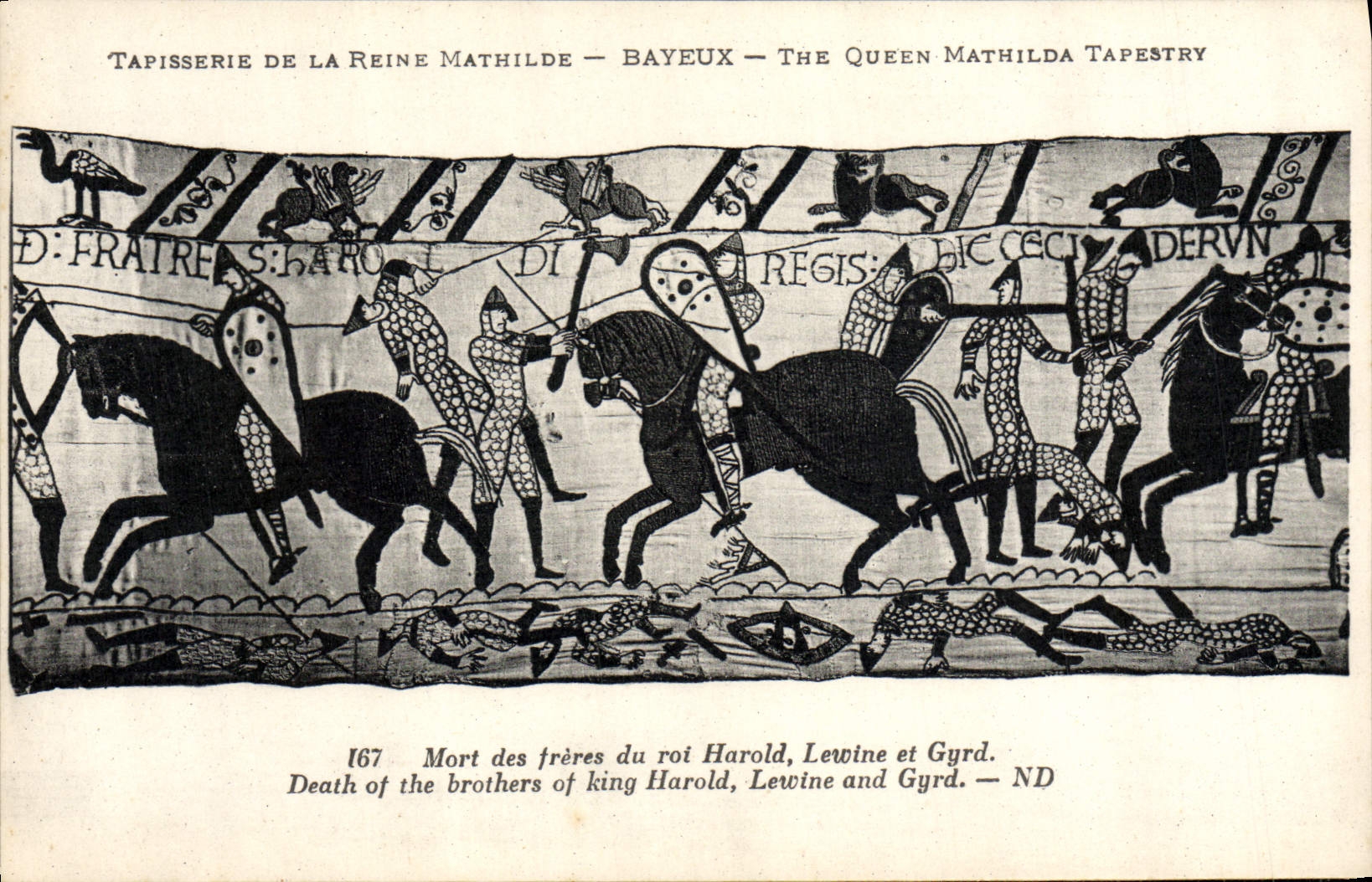 Tapisserie de la Reine Mathilde — Bayeux — scène 167 : Mort des frères du roi Harold, Lewine et Gyrd