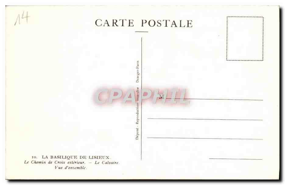 La Basilique de Lisieux — Le Chemin de Croix extérieur — Le Calvaire — Vue d'ensemble — Éditeur Drage-Paris — Rückseite