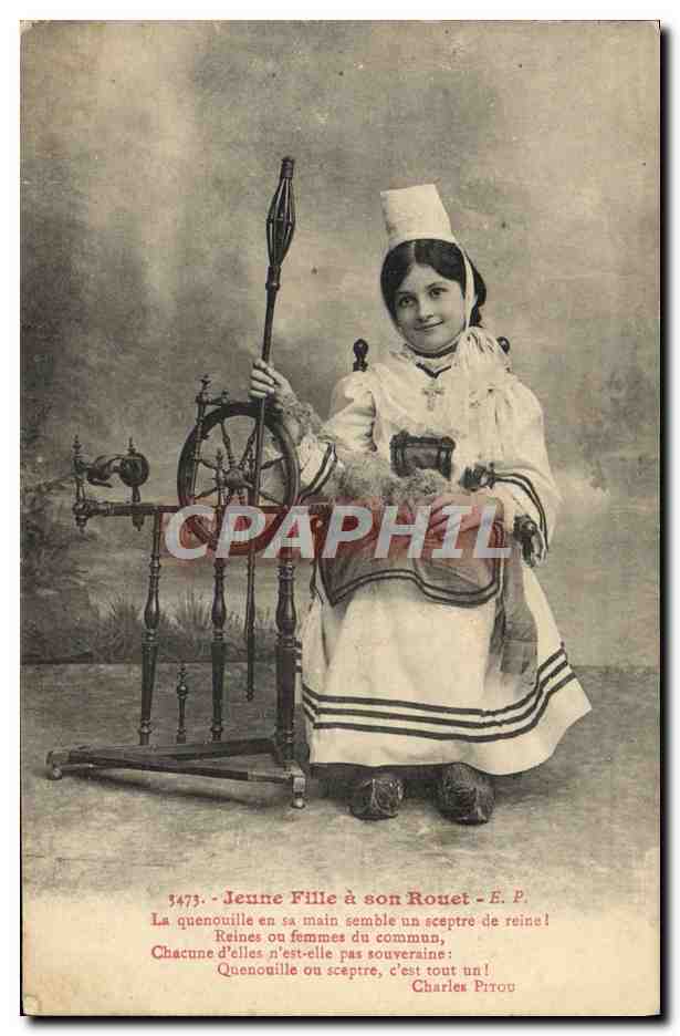 CPA Jeune Fille a son Rouet Enfant Folklore 