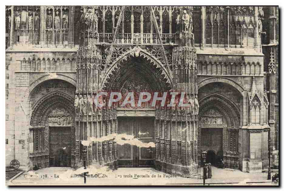 CPA Rouen Cathedrale Les 3 Portails de la Facade 