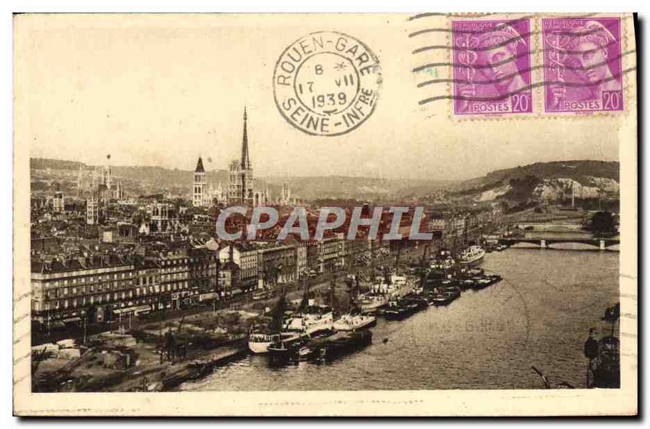 CPA Rouen La Seine et Vue generale Bateaux
