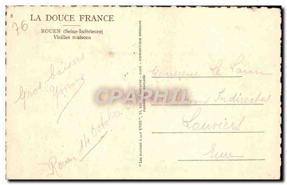 CPA Rouen Vieilles maisons  — Rückseite