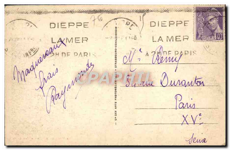 CPA Dieppe La Halle au poisson et les quais Bateaux — Verso