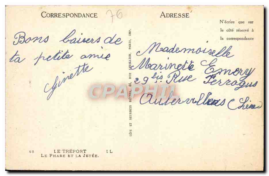 CPA Le Treport Le Phare et la Jetee Bateau — Rückseite