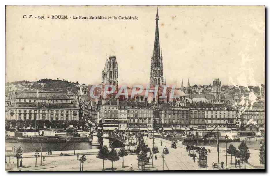 CPA Rouen Le Pont Boieldieu et la Cathedarle 
