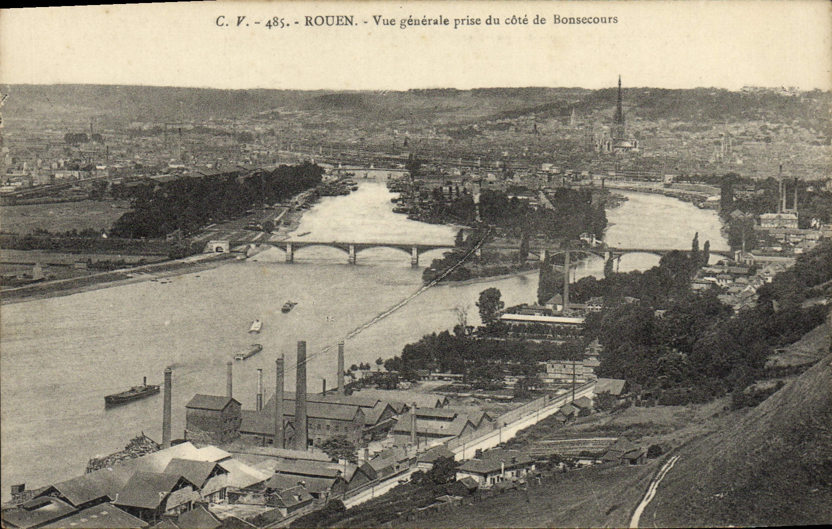 CPA Rouen Vue generale prise du cote Bonsecours 