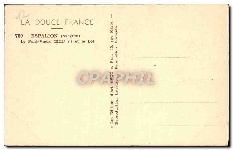 CPA Espalion Le Pont Vieux et le lot — Rückseite