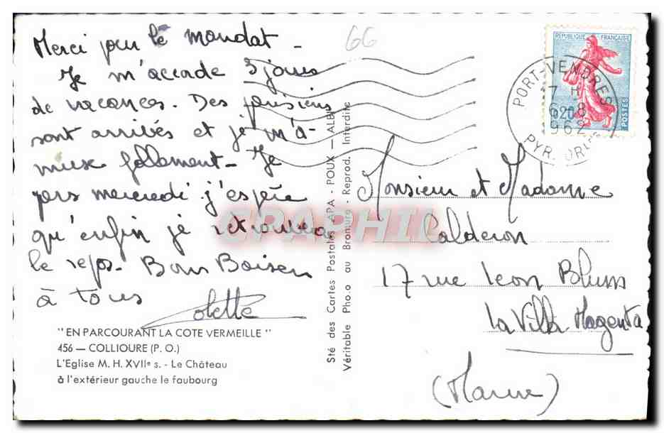 CPM Collioure L'Eglise Le Chateau a l'exterieur gauche le faubourg  — Rückseite