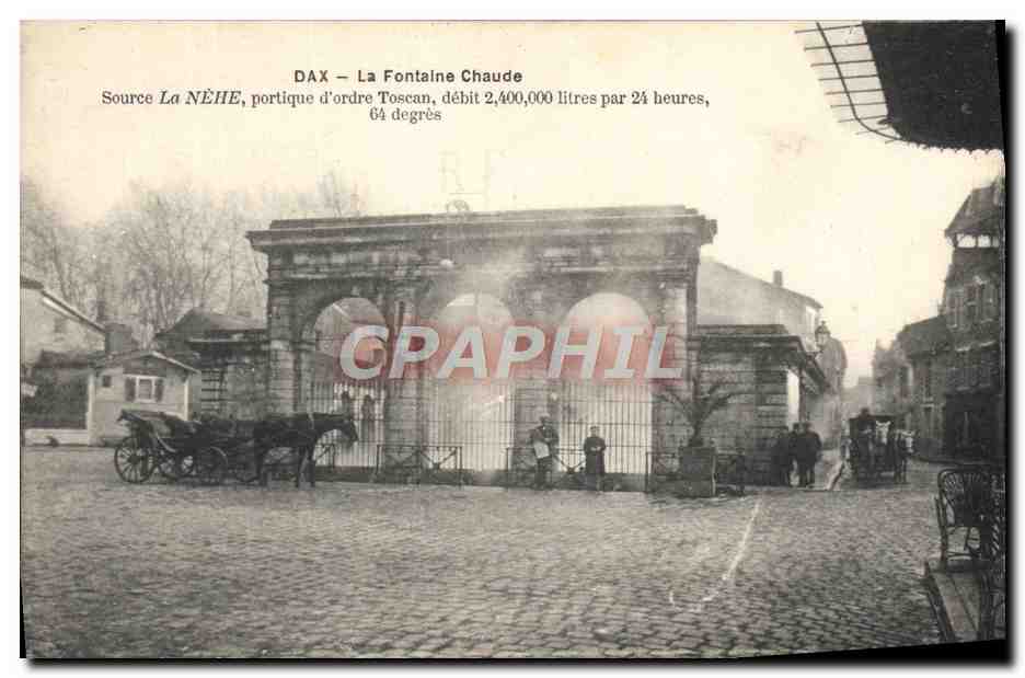 CPA Dax La Fontaine Chaude Attelage Chevaux 