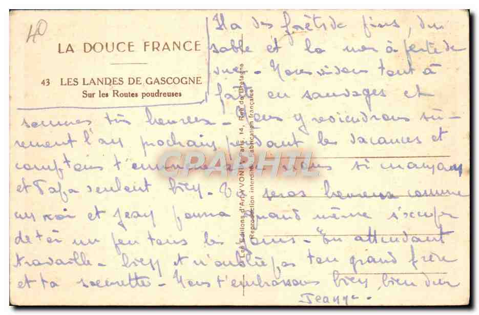 Les Landes de Gascogne — Sur les Routes poudreuses — Éditions d'Art AVON, n°43 — Rückseite