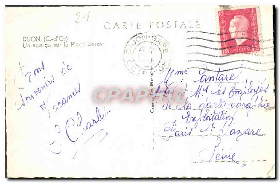 CPA Dijon Un Apercu Sur la Place Darcy — Verso