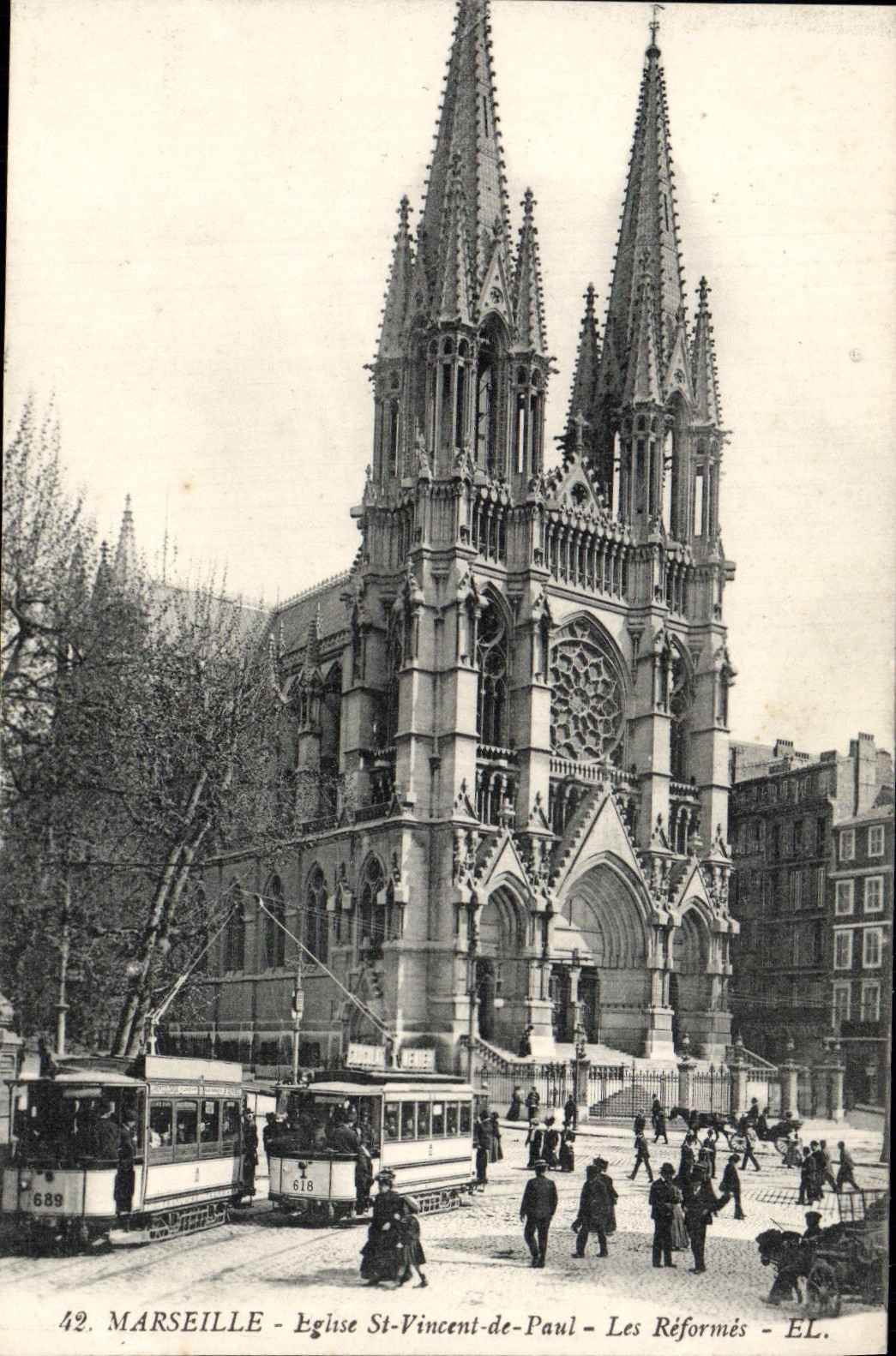 CPA Marseille Eglise St Vincent de Paul Tramway