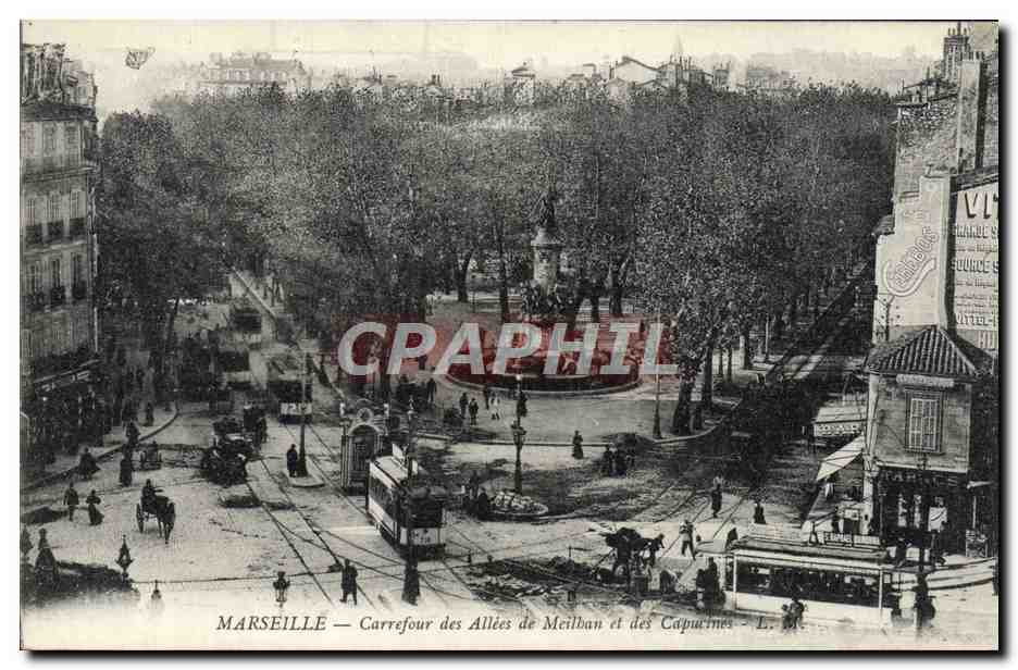 CPA Marseille Carrefour des Allees de Meilhan et des Capucines Tramway 