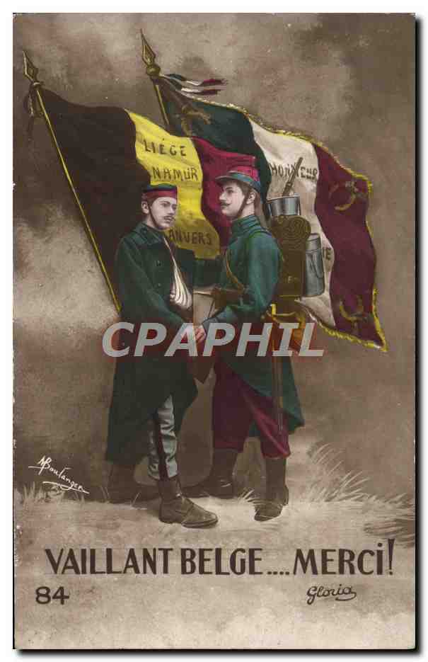CPA Fantaisie Militaria Vaillant Belge Merci Liege Namur