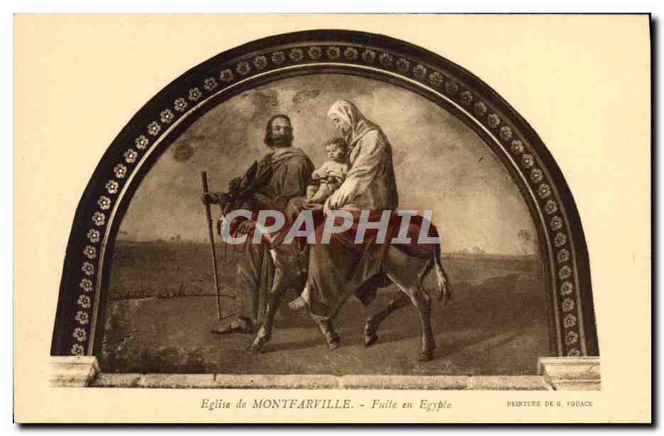 CPA Eglise de Montfarville Fuite en Egypte Ane Mule