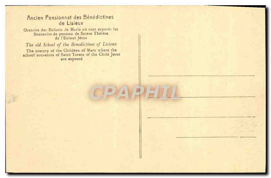 Ancien Pensionnat des Bénédictines de Lisieux — Oratoire des Enfants de Marie — éditeur non visible — Rückseite