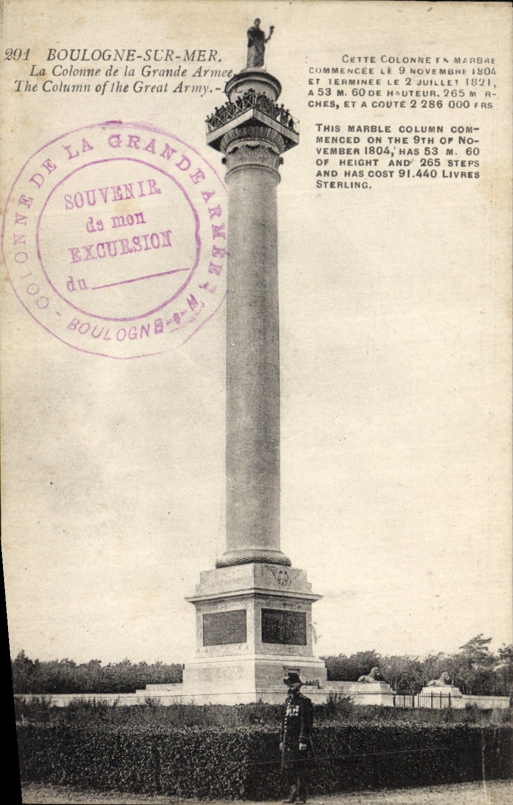 Boulogne-sur-Mer — Säule der Grande Armée — Verlag Lévy & Cie, Paris, Nr. 291