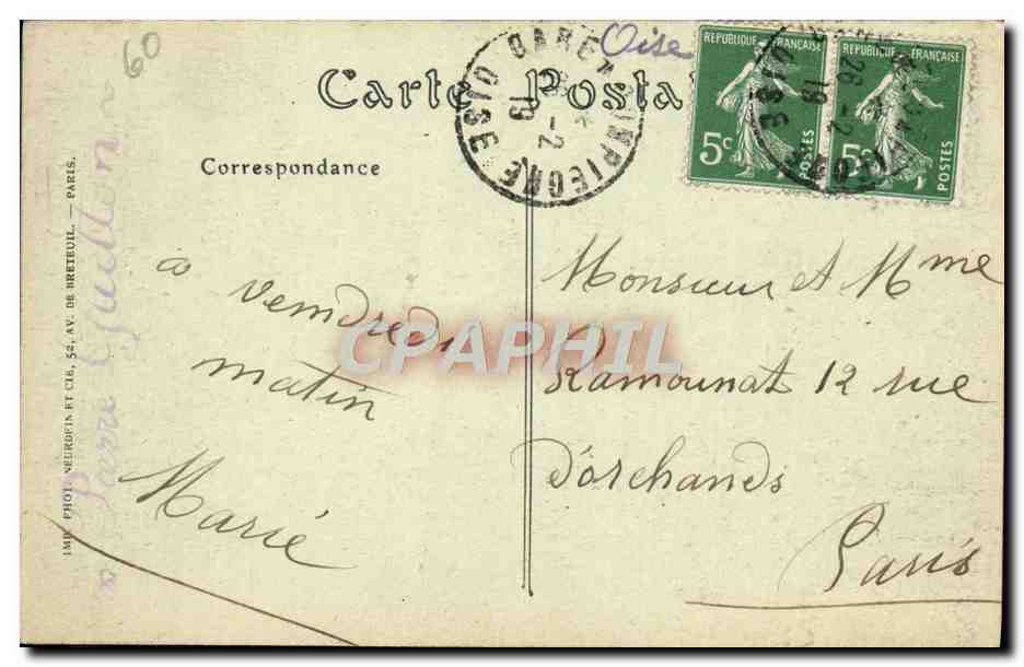CPA Le Palais de Compiegne Cote du parc — Rückseite