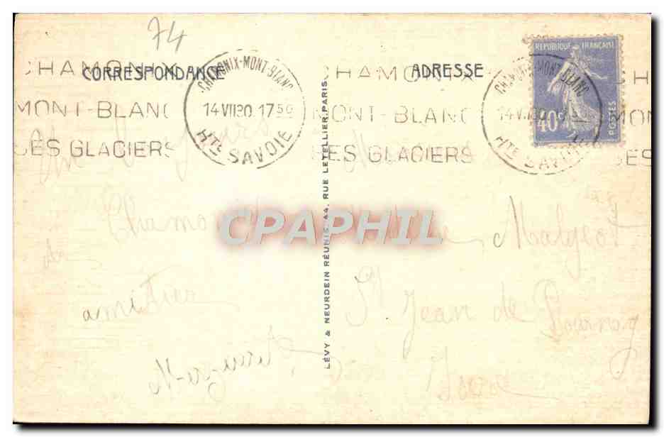 CPA Chamonix Mont Blanc La Mer de Glace — Verso