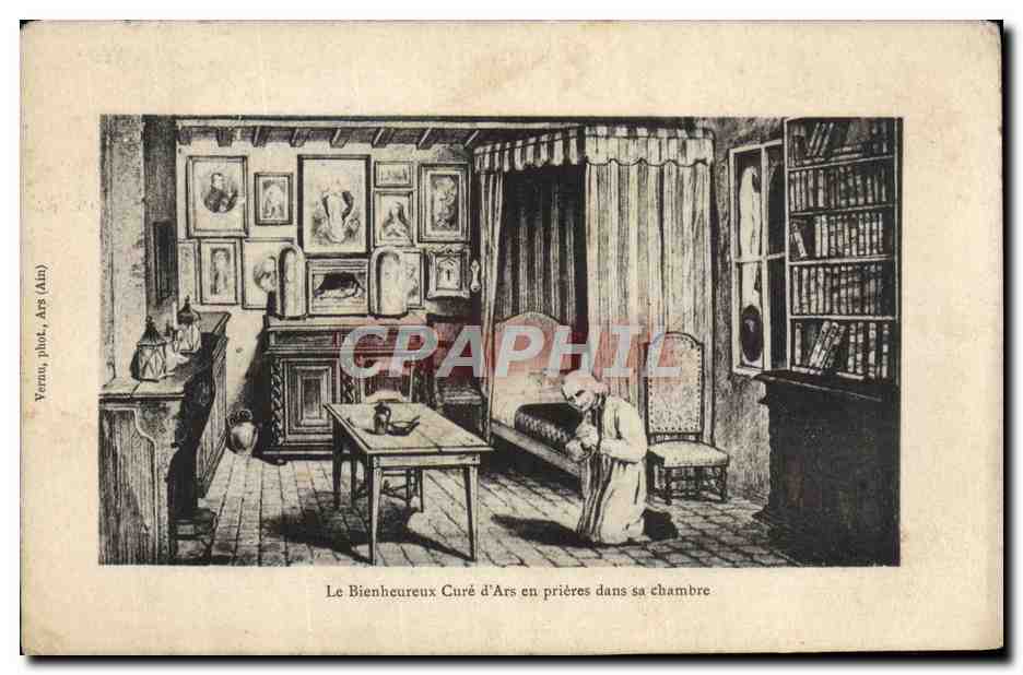 Le Bienheureux Curé d'Ars en prières dans sa chambre — Vernu, plût, Ars (Ain)