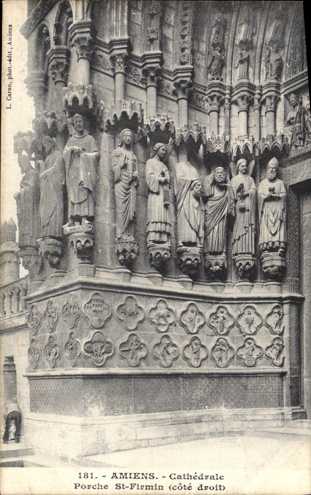 Amiens - Cathédrale, Porche St-Firmin (côté droit) — L. Caron, phot.-édit., Amiens, n° 181