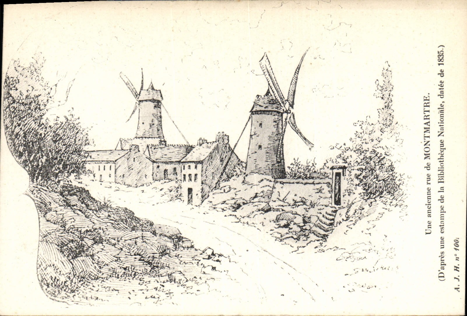 CPA Paris Une Ancienne rue de Montmartre Moulins a vent 