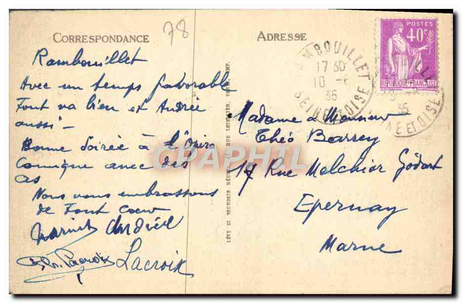 Rambouillet — El Castillo, Lado Sur — LL — Reverso