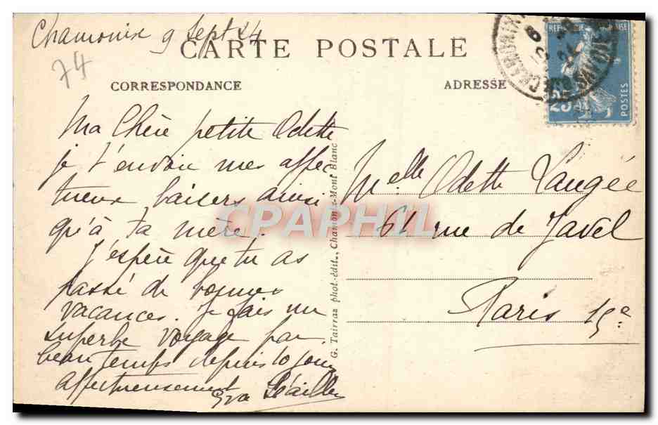 CPA Chamonix Le Mont Blanc — Verso