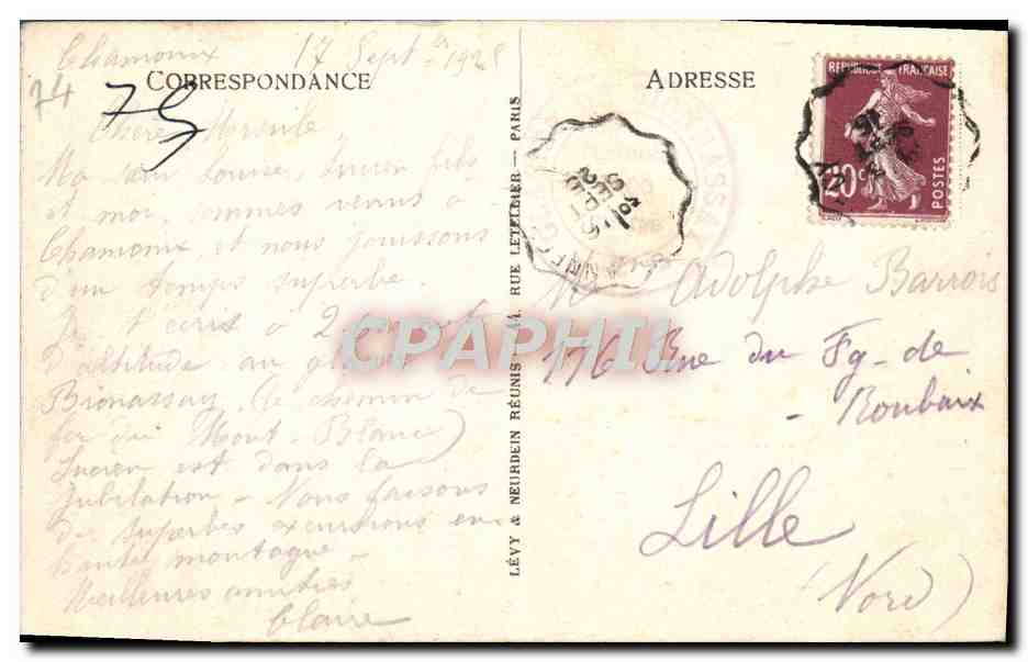 CPA Chamonix Les Aiguilles — Verso