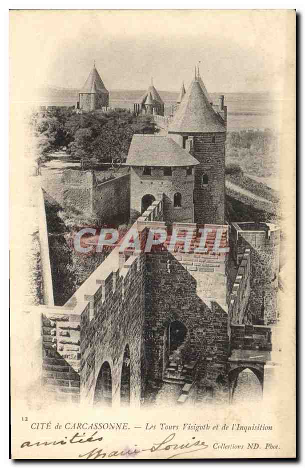 CPA Cite de Carcassonne Les Tours Visigoth et de l'Inquisition