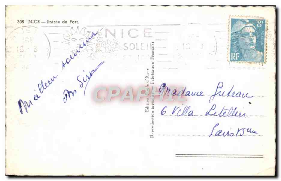CPM Nice Entree du Port — Verso