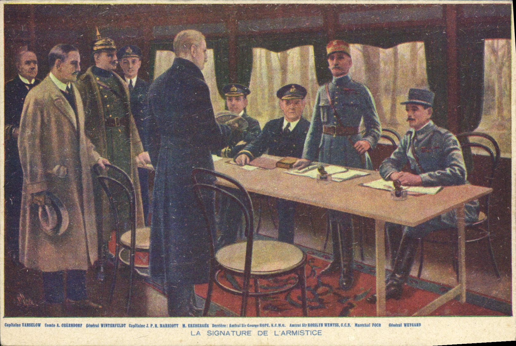La signature de l'armistice — scène historique — éditeur non identifié, n° de série non visible