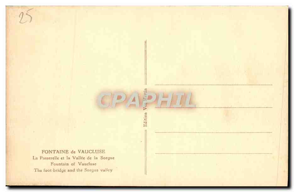 La Passerelle et la Vallée de la Sorgue — Édition Vauchartin, n°25 — Rückseite