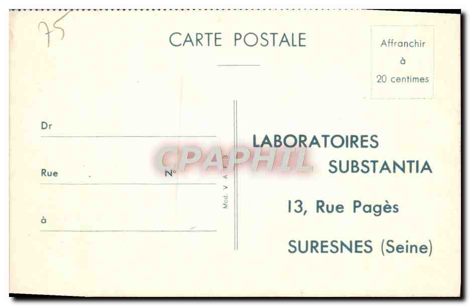 CPA Paris le Val de Grace au dos Laboratoires Substantia Rue Pages Suresnes — Rückseite