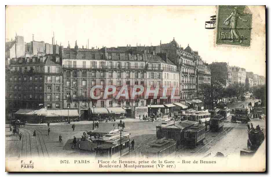 Paris - Place de Rennes, prise de la Gare - Rue de Rennes, Boulevard Montparnasse (VIe arr.) — F. F. Paris, n° 2672