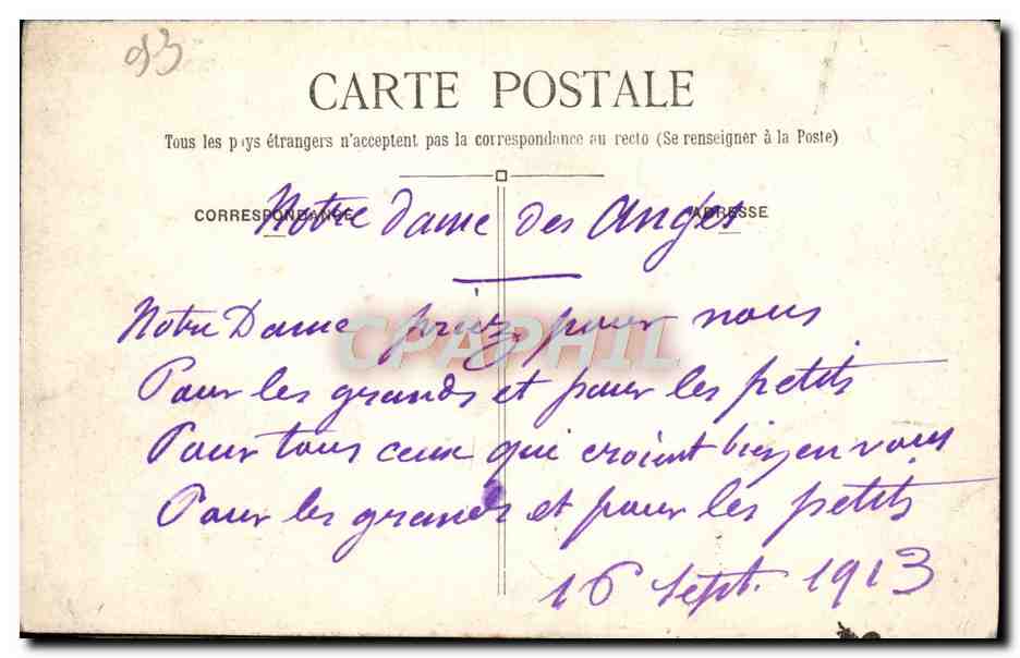 The Chapel and the Sacristy — Souvenir of N.-D. des Anges — Weibel publisher, 9, r. Clowns, Paris — Back