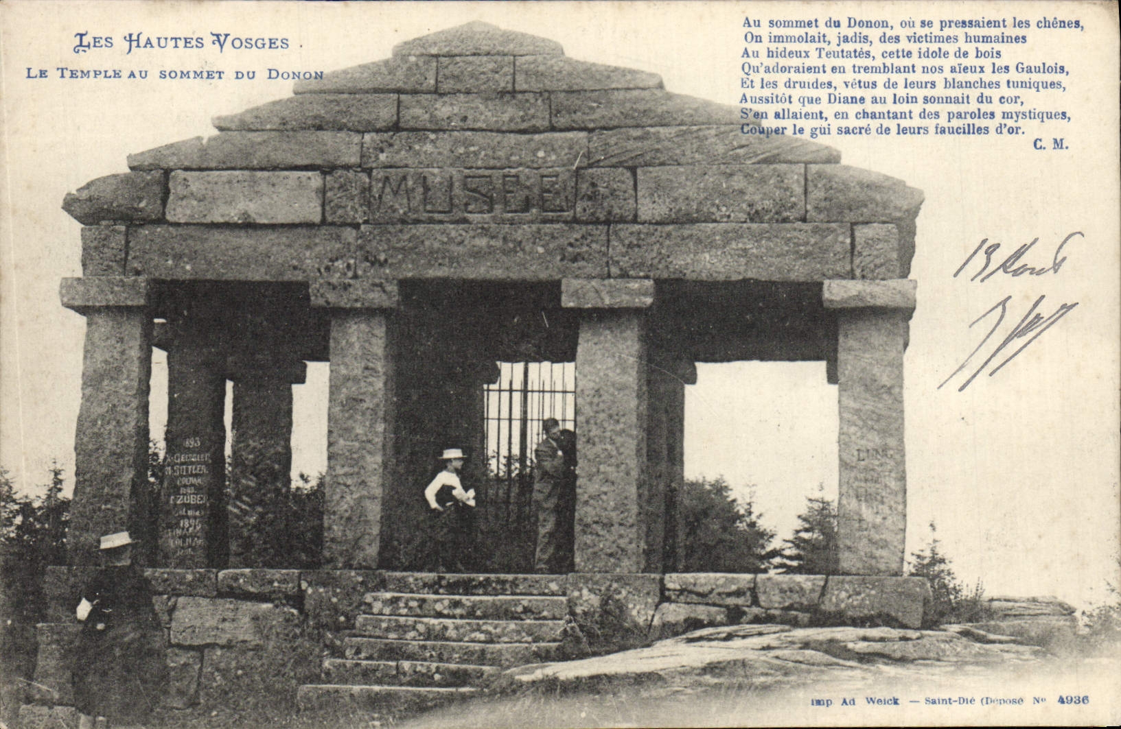 Le Temple au sommet du Donon — Les Hautes Vosges — Imp. Ad Weick — Saint-Dié, N° 4936