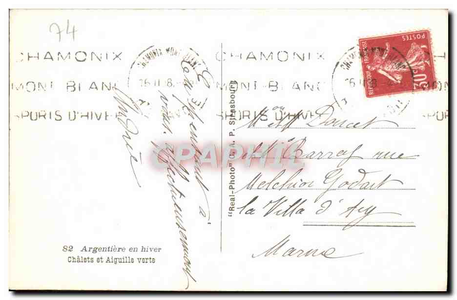CPA Argentiere en hiver Chalets et Aiguille Verte  — Verso