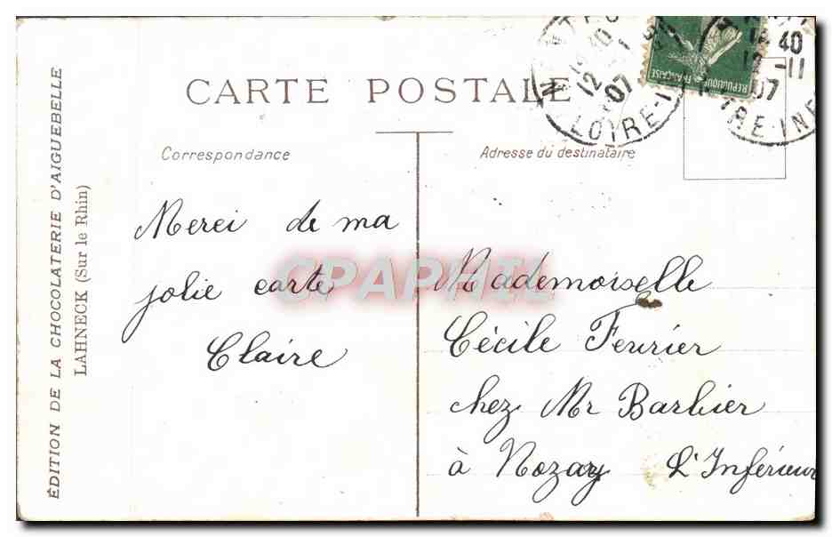 CPA Edition de la Chocolaterie d'Aiguebelle Lahneck  — Rückseite