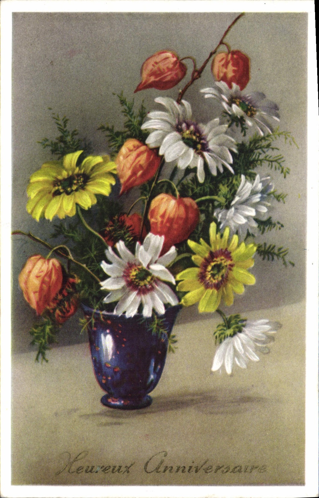 CPA Fantaisie Fleurs Heureux Anniversaire 