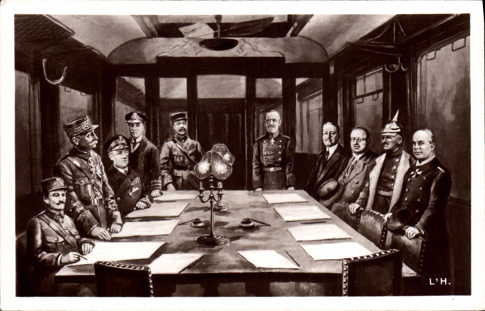 CPA Signature de l'Armistice le 18 Novembre 1918 Militaria Weygand Marechal Foch 