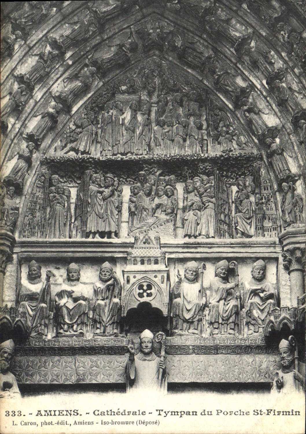 Amiens - Cathédrale - Tympan du Porche St-Firmin — L. Caron, phot.-édit., Amiens - Iso-bromure (Déposé)