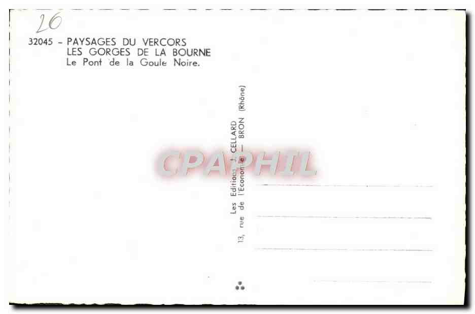 Les Gorges de la Bourne — Le Pont de la Goule Noire — Les Éditions Cellard, Bron (Rhône) — Verso